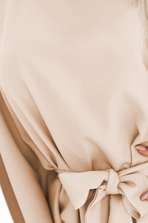 287-38 SOFIA Sukienka motyl z wiązaniem w pasie - CIEMNY BEŻ