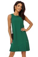 308-4 KARINE elegancka trapezowa sukienka z asymetryczną plisą - ZIELONA