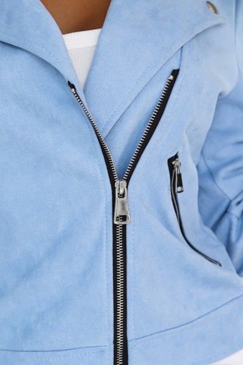 481-3 Zamszowa RAMONESKA z długim rękawkiem i zamkami - BŁĘKITNA