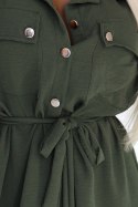 531-5 Szmizjerka midi ze złotymi guzikami i wiązaniem - KHAKI