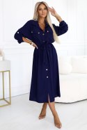 531-6 Szmizjerka midi ze złotymi guzikami i wiązaniem - GRANATOWA