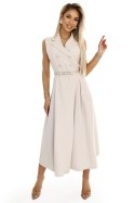 596-1 Elegancka szmizjerka midi ze złotymi guzikami i paskiem - BEŻOWA