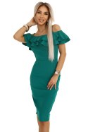 599-2 CARMEN Dopasowana sukienka midi w stylu hiszpańskim - ZIELONA