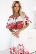 606-1 Długa letnia sukienka hiszpanka - kwiatowy czerwony wzór ombre