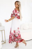 606-1 Długa letnia sukienka hiszpanka - kwiatowy czerwony wzór ombre