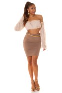 616-1 Dopasowana spódnica z wysokim stanem i paskiem - kolor cappuccino