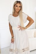 618-1 Subtelna sukienka w stylu boho z ażurowymi wstawkami - ecru