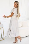 618-1 Subtelna sukienka w stylu boho z ażurowymi wstawkami - ecru