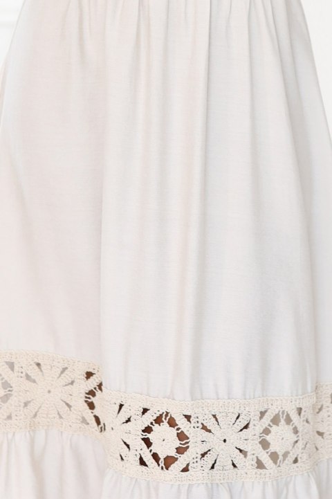 618-1 Subtelna sukienka w stylu boho z ażurowymi wstawkami - ecru