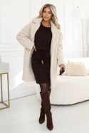13-169 Sportowa sukienka midi z kieszonkami i wiązaniem w pasie - czekoladowy brąz