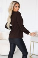 140-29 Biznesowa bluzka z długim rękawkiem i wiązaniem z przodu - czekoladowa