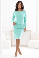 189-12 Dresowa sukienka z długim rękawem i kieszeniami - wygodny fason z dekoltem na plecach - MIĘTA