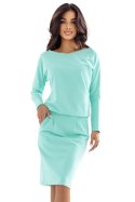 189-12 Dresowa sukienka z długim rękawem i kieszeniami - wygodny fason z dekoltem na plecach - MIĘTA