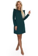 264-2 NELL Elegancka trapezowa sukienka z falbankami na ramionach - zieleń butelkowa