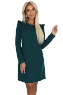 264-2 NELL Elegancka trapezowa sukienka z falbankami na ramionach - zieleń butelkowa