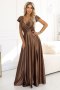 411-14 CRYSTAL satynowa długa suknia z dekoltem - mocha mousse