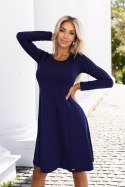 567-2 Wygodna trapezowa sukienka z długim rękawkiem - granatowa