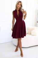 573-4 Ekskluzywna sukienka z rozkloszowanym dołem i zamkiem - bordowa