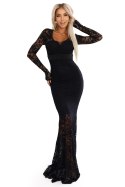 620-1 Wieczorowa koronkowa suknia maxi typu rybka z długim rękawem - czarna