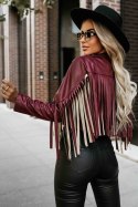 624-2 Krótka kurtka z frędzlami z miękkiej eco skóry - bordowa