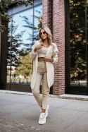 629-1 Wygodny kardigan oversize z kapturem i stylową naszywką - beżowy