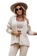 630-1 Ciepły kardigan z kieszeniami i ściągaczami na rękawach - beżowy