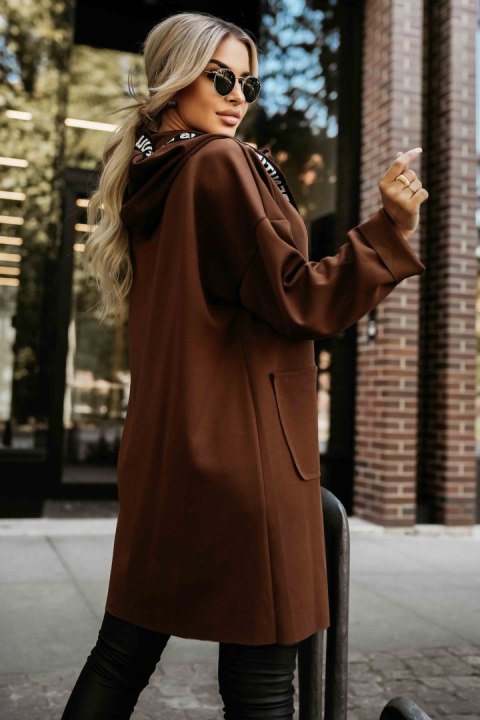 632-2 Casualowy płaszczyk z zamkiem i modnymi detalami - czekoladowy