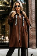 632-2 Casualowy płaszczyk z zamkiem i modnymi detalami - czekoladowy