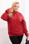 Bluza damska pętelkowa Plus Size bawełniana z kapturem i kieszenią kangurką bordowa