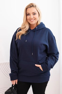 Bluza damska pętelkowa Plus Size bawełniana z kapturem i kieszenią kangurką granatowa