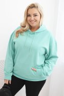Bluza damska pętelkowa Plus Size bawełniana z kapturem i kieszenią kangurką miętowa