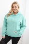 Bluza damska pętelkowa Plus Size bawełniana z kapturem i kieszenią kangurką miętowa