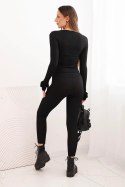 Komplet damska z prążkowanej wiskozy z długim rękawem i legginsami czarny