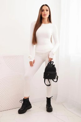 Komplet damska z prążkowanej wiskozy z długim rękawem i legginsami ecru
