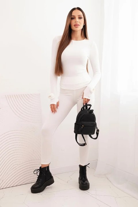 Komplet damska z prążkowanej wiskozy z długim rękawem i legginsami ecru