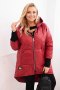 Kurtka damska zimowa Plus Size pikowana z kapturem bordowa