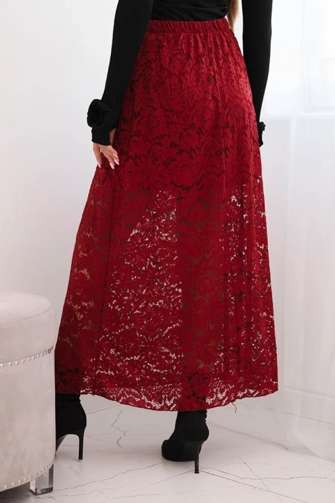 Spódnica damska z koronką i podszewką bordowa