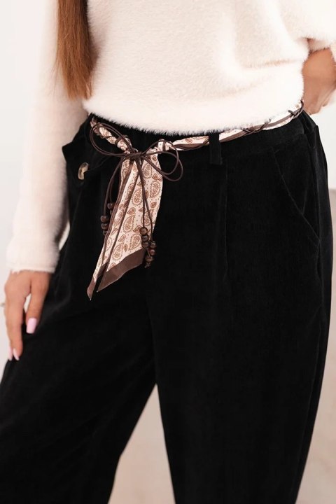 Spodnie damskie z wiskozy z apaszkowym paskiem czarne