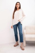 Sweter damski z dłuższym tyłem i tłoczoną gwiazdą beżowy