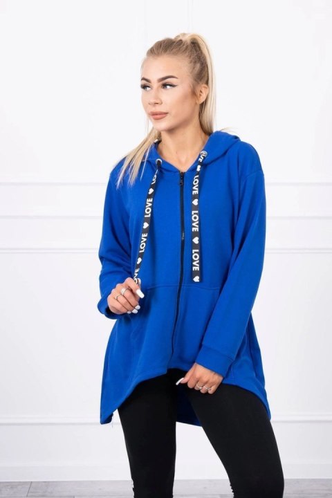 Bluza z dłuższym tyłem i kapturem chabrowa