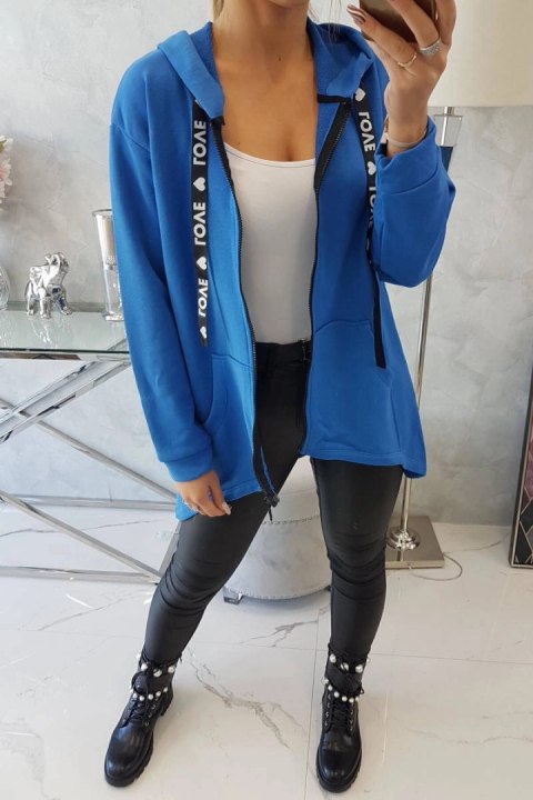 Bluza z dłuższym tyłem i kapturem chabrowa