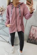 Bluza z dłuższym tyłem i kapturem ciemno różowa