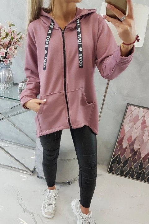Bluza z dłuższym tyłem i kapturem ciemno różowa