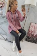 Bluza z dłuższym tyłem i kapturem ciemno różowa
