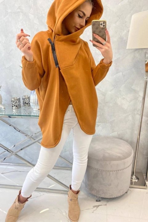Bluza z krótkim suwakiem camelowa