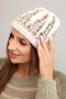 Czapka damska zimowa dzianinowa z ozdobnym splotem K454 ecru + szary