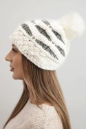 Czapka damska zimowa dzianinowa z pomponem i warkoczowym splotem K466 ecru