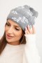 Czapka damska zimowa dzianinowa z wzorem śnieżynek K463 szara