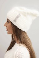 Czapka damska zimowa wełniana z cyrkoniami K453 ecru