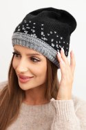 Czapka damska zimowa wełniana z wzorem geometrycznym K477 czarny + szary